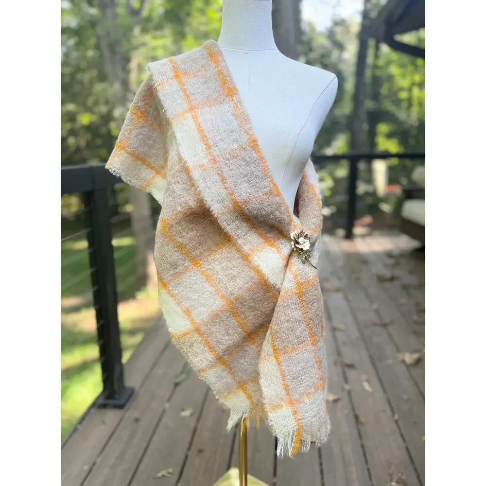 Vintage Scottish Mohair Wool Plaid Scarf Wrap 70/30 Made Scotland 66